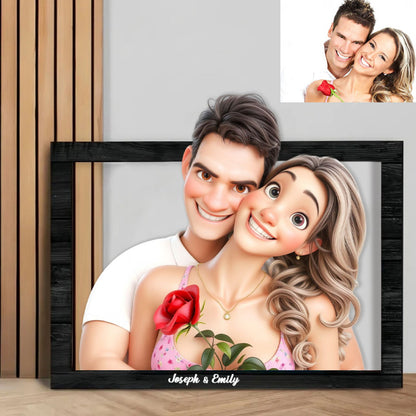 Valentine's Day Gifts Personalized Cartoon Style 3D Photo Wooden Frame Sign