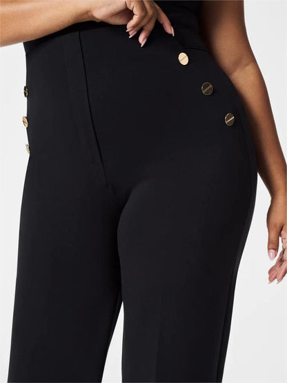 Tummy Control Button Wide Leg Pant