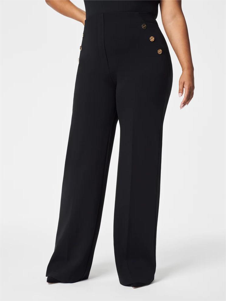 Tummy Control Button Wide Leg Pant