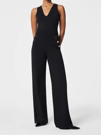 Tummy Control Button Wide Leg Pant