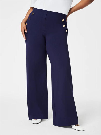 Tummy Control Button Wide Leg Pant