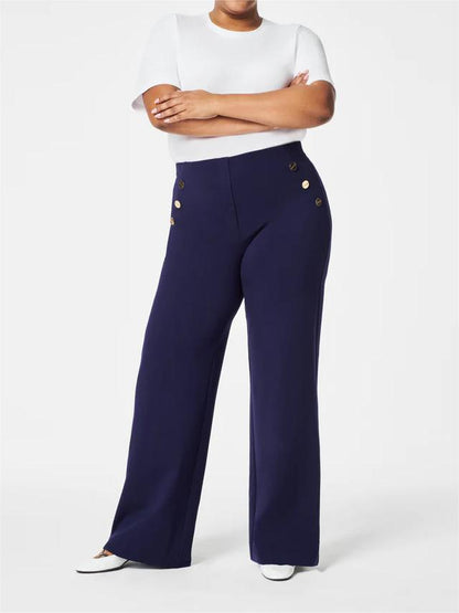 Tummy Control Button Wide Leg Pant