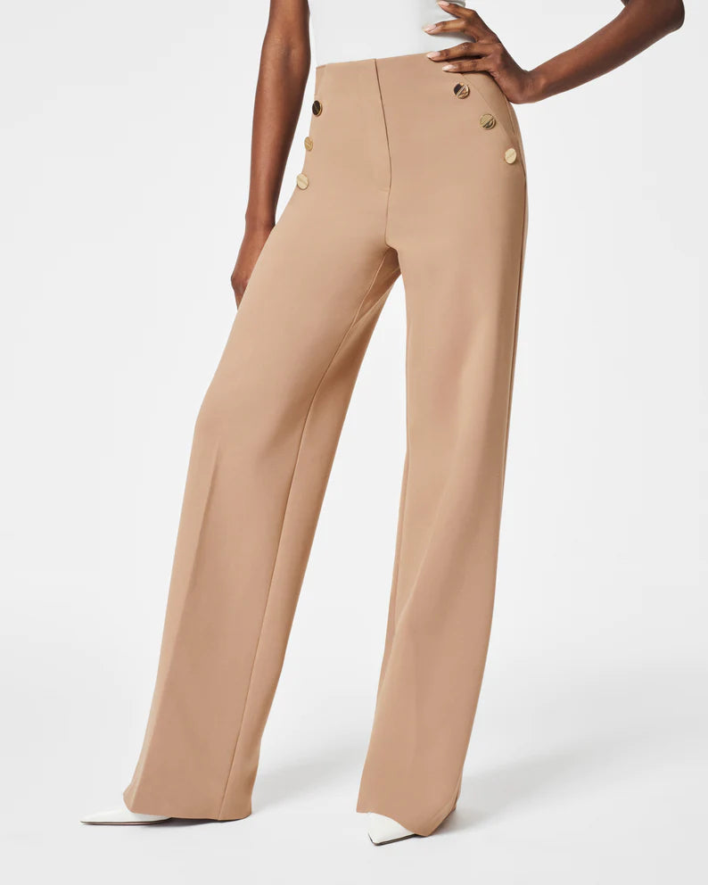 Tummy Control Button Wide Leg Pant