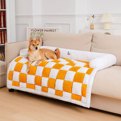 Cream Square Plaid Cozy Dog Mat Furniture Protector Cover