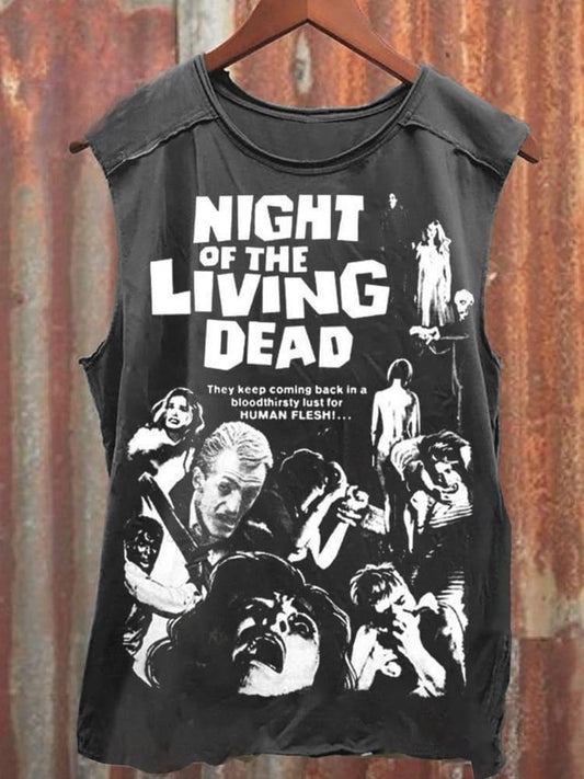 Unisex Retro Night Of The Living Dead Print Round Neck Short Sleeves Tank Top & T-Shirt