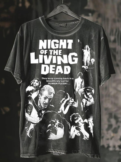 Unisex Retro Night Of The Living Dead Print Round Neck Short Sleeves Tank Top & T-Shirt