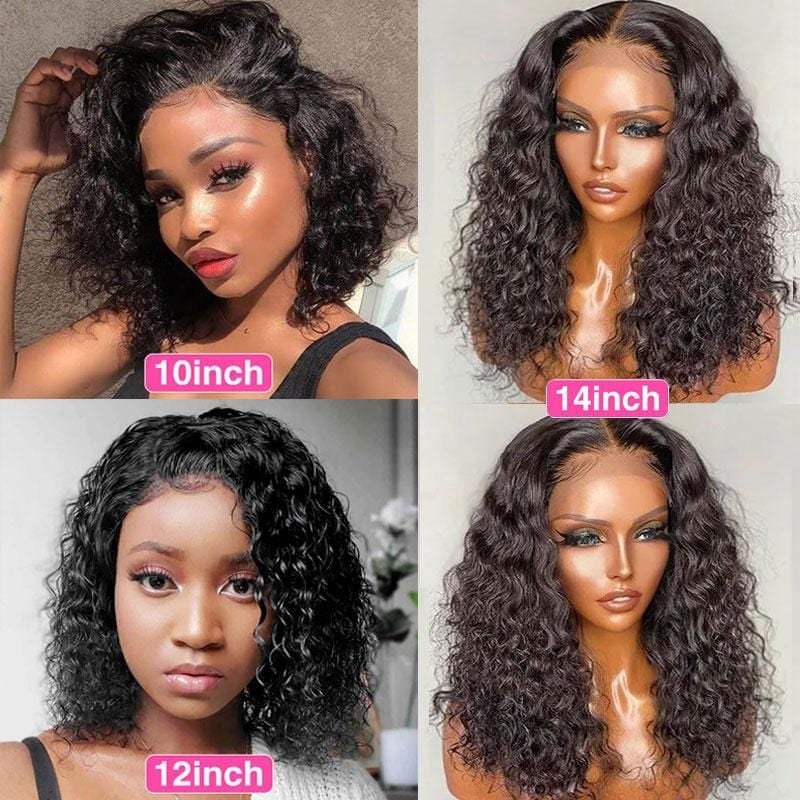 Water Wave 7x5 Bye Bye Knots Pre-cut Glueless Lace Closure Wear Go Wig Short Bob Virgin Human Hair