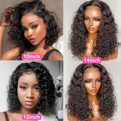 Water Wave 7x5 Bye Bye Knots Pre-cut Glueless Lace Closure Wear Go Wig Short Bob Virgin Human Hair