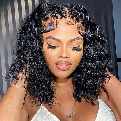 Water Wave 7x5 Bye Bye Knots Pre-cut Glueless Lace Closure Wear Go Wig Short Bob Virgin Human Hair