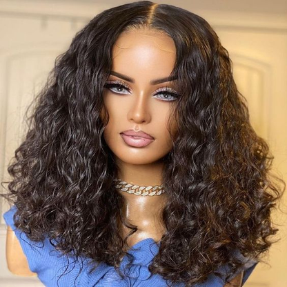 Water Wave 7x5 Bye Bye Knots Pre-cut Glueless Lace Closure Wear Go Wig Short Bob Virgin Human Hair