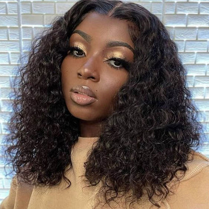 Water Wave 7x5 Bye Bye Knots Pre-cut Glueless Lace Closure Wear Go Wig Short Bob Virgin Human Hair