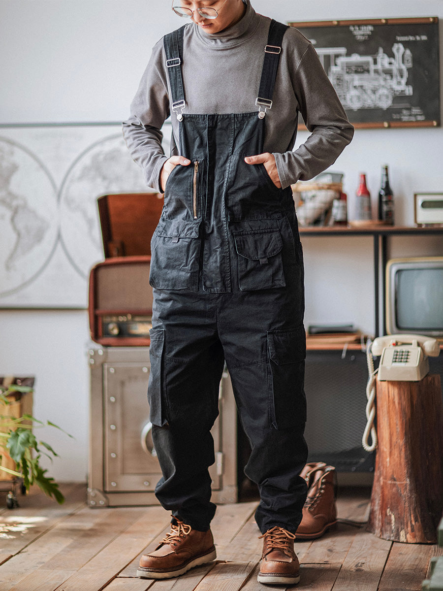 Sloppy Overalls Big Pockets Workwear with Zipper Fly