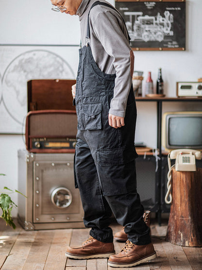 Sloppy Overalls Big Pockets Workwear with Zipper Fly