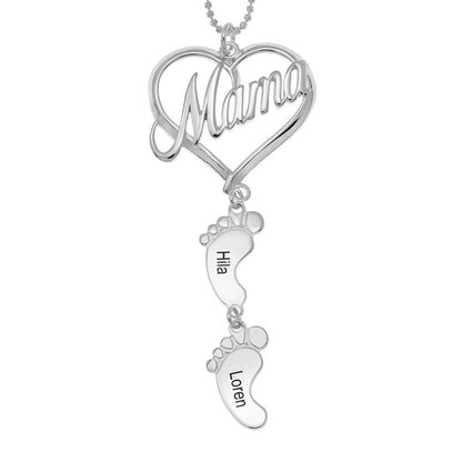 Mother's Day Gift Mama Heart Pendant With Baby Feet