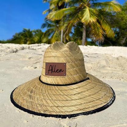 Personalized Summer Leather Patch Straw Hat for Comfort & Unique