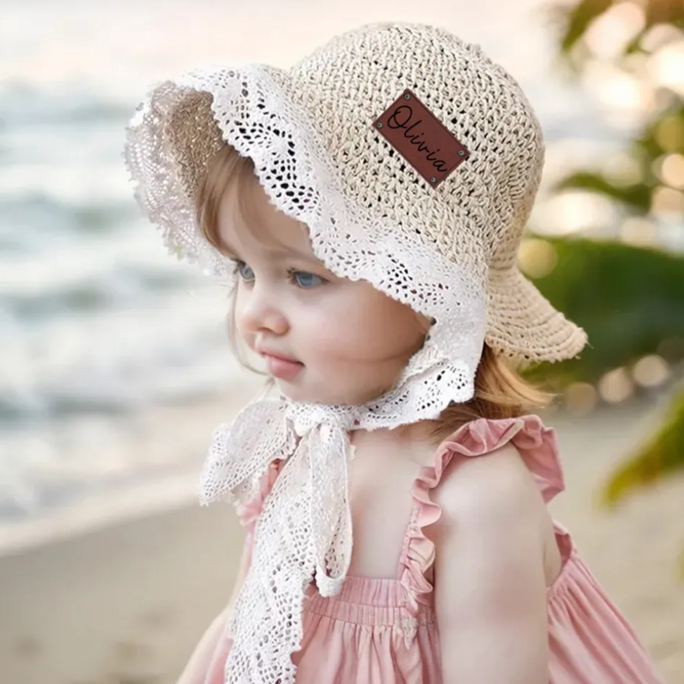 Personalized Summer Leather Patch Straw Hat for Comfort & Unique