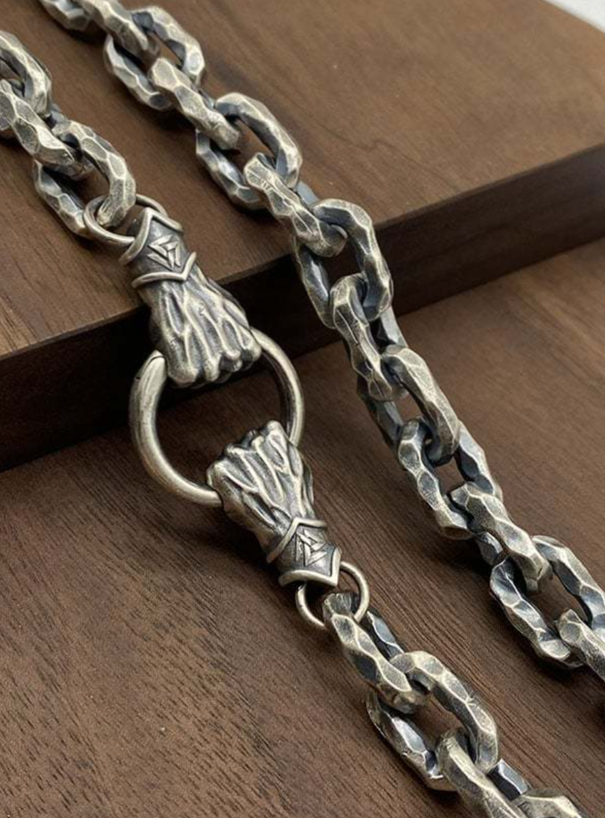 Handmade 925 Sterling Silver Viking Fist Silver Cable Necklace