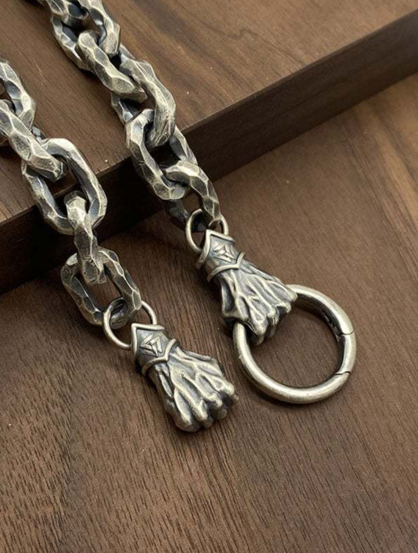 Handmade 925 Sterling Silver Viking Fist Silver Cable Necklace