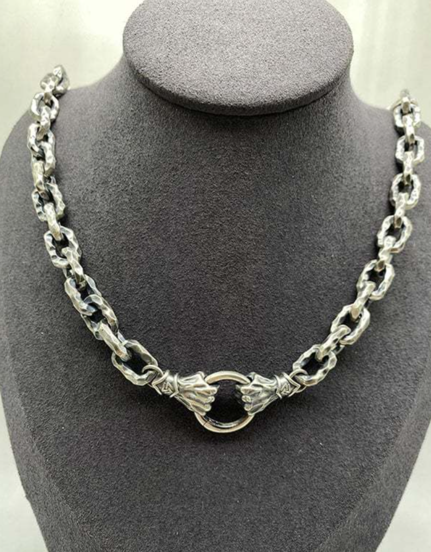 Handmade 925 Sterling Silver Viking Fist Silver Cable Necklace