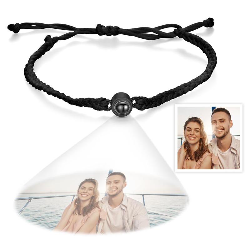 Personalized Circle Photo Projector Couple Bracelet