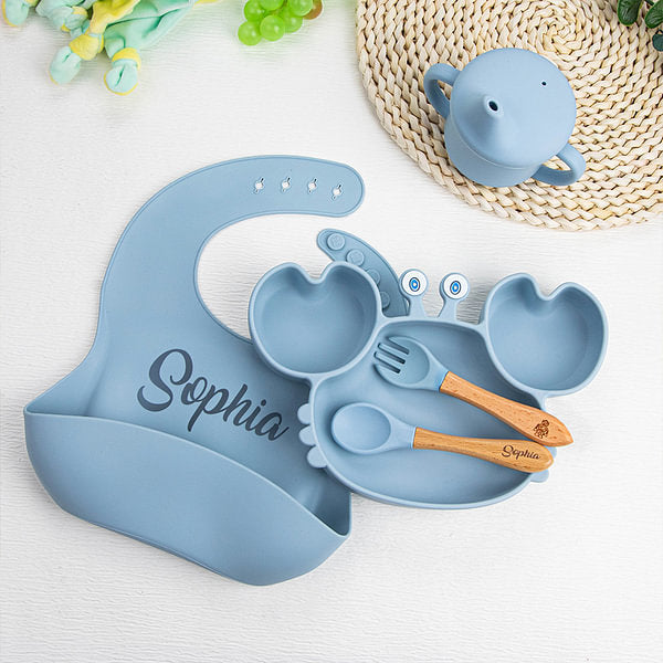 Personalised Silicone Baby Feeding Set with Crab Shape