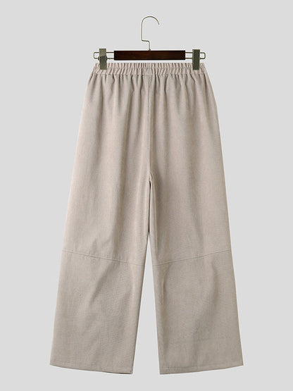 Mens Solid Corduroy Casual Wide Leg Pants