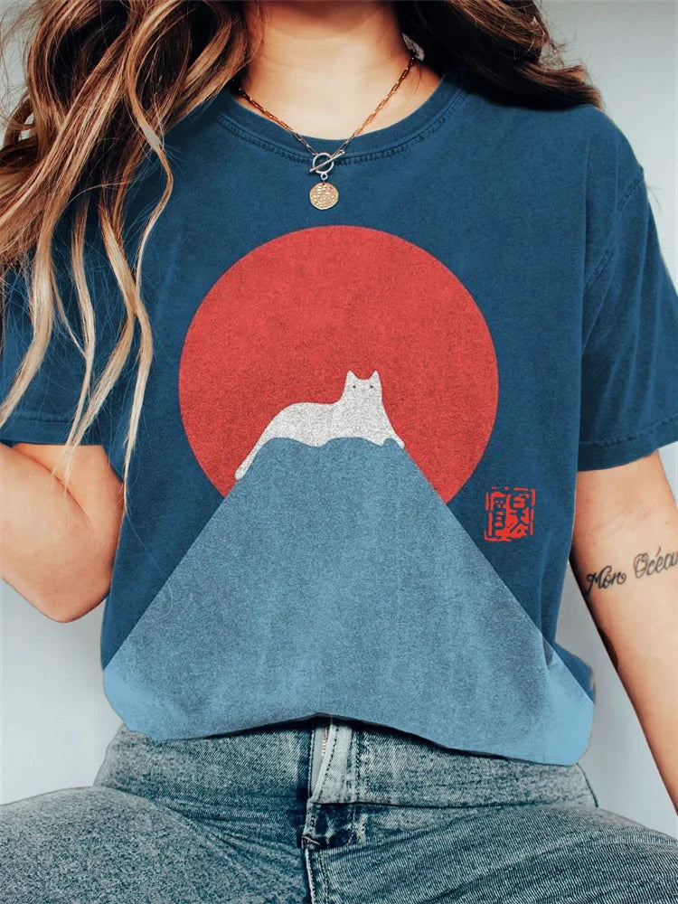 White Cat Snow on Mount Fuji Vintage T-Shirt