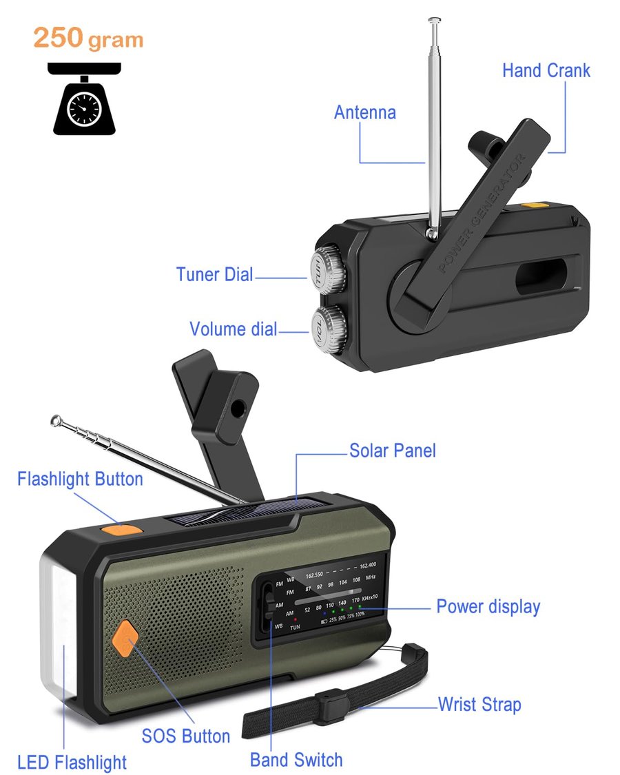 Hand-Crank/Solar Radio