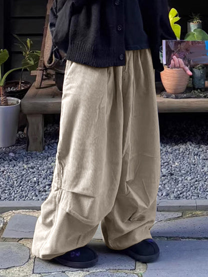 Mens Solid Corduroy Casual Wide Leg Pants