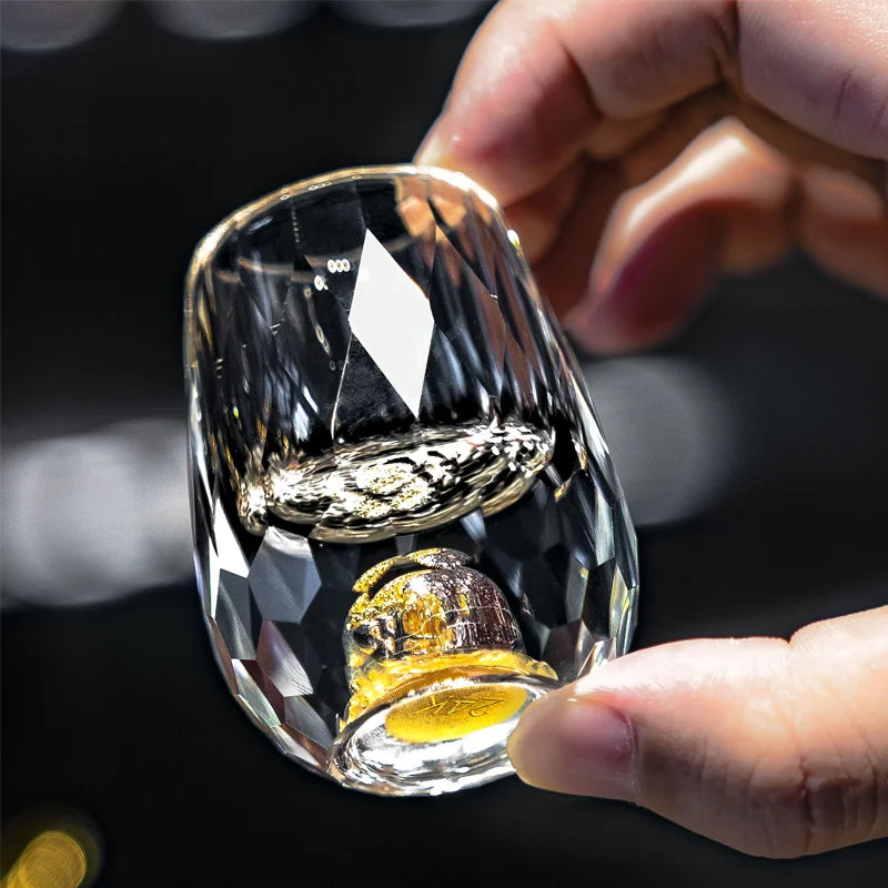 3D Glacier Whiskey Glass Cup Crystal Gold Foil Shot Glasses