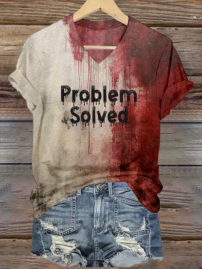 Women's Bloody Problem Solved Halloween Print T-Shirt