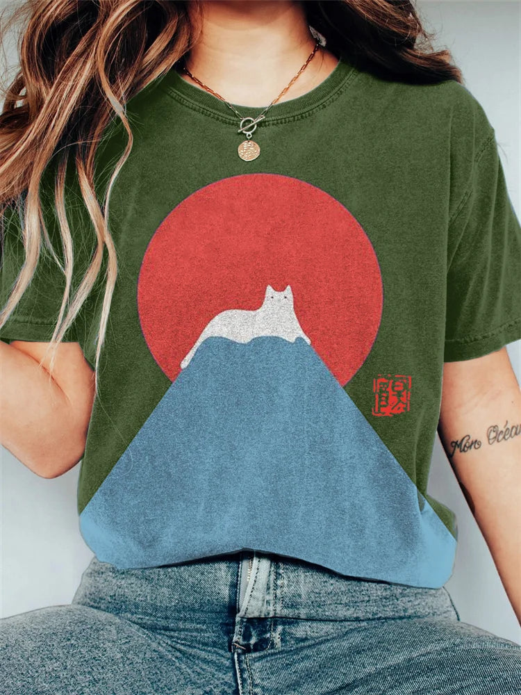 White Cat Snow on Mount Fuji Vintage T-Shirt