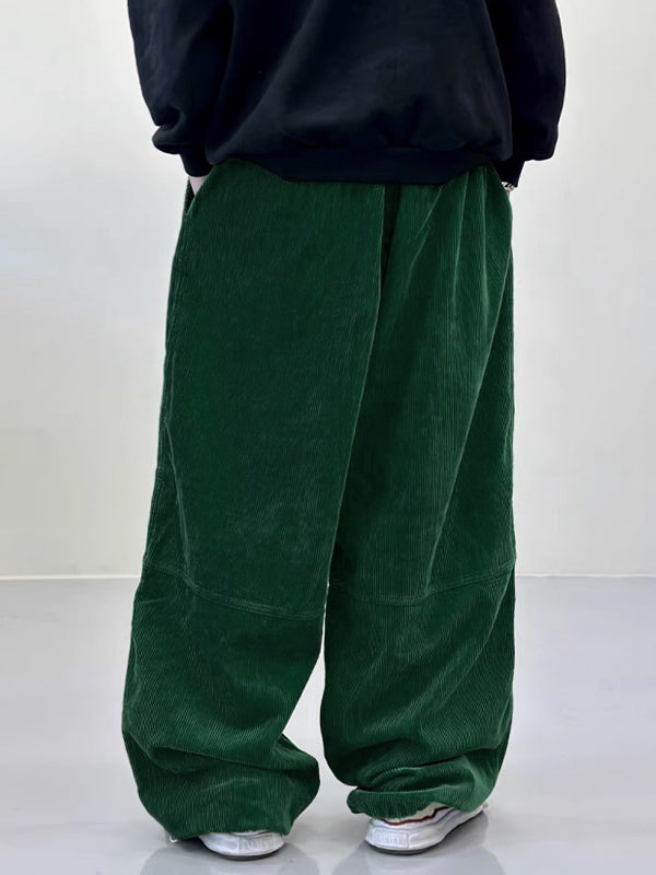 Mens Solid Corduroy Casual Wide Leg Pants