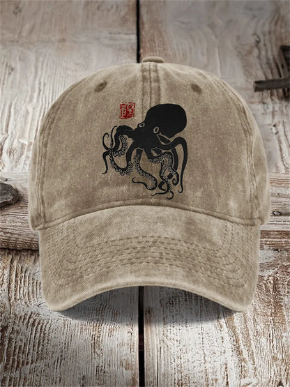 Octopus Japanese Lino Art Washed Cap