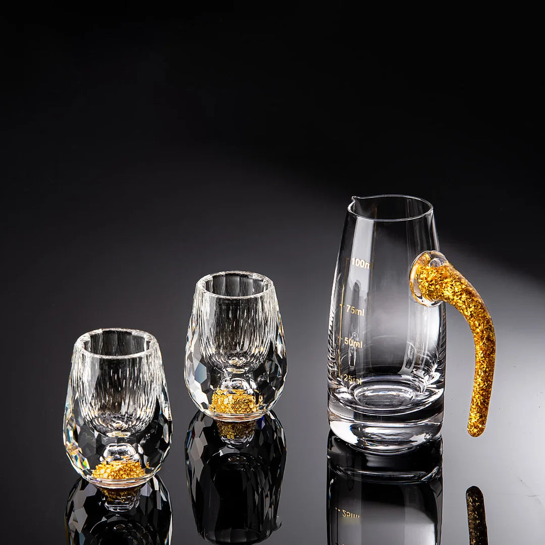 3D Glacier Whiskey Glass Cup Crystal Gold Foil Shot Glasses