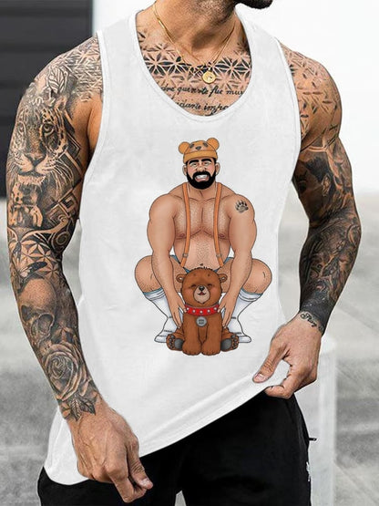 Men's Tank Top Bear Print Crew Neck Tank T-Shirt