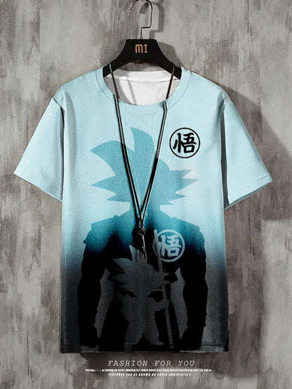 Men's Fashion Anime Print Short Sleeve T-Shirt & Crew Neck Sweatshirt