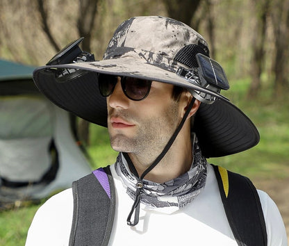 Outdoor Wide Brim Sun Hat With Solar Fan