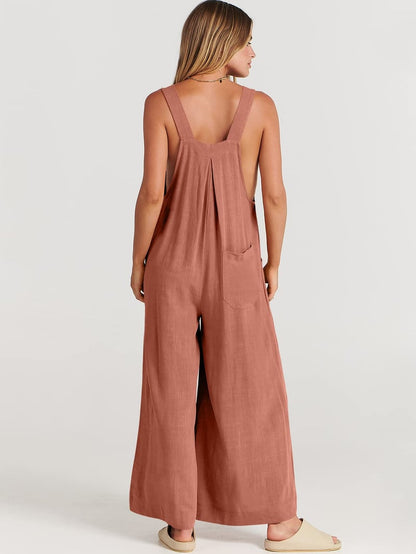 Women's Sleeveless Wide Leg Jumpsuit with Pockets