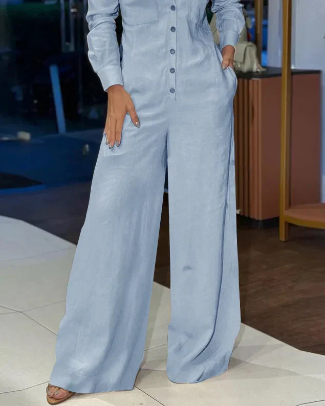 Lapel Casual Solid Color Jumpsuit