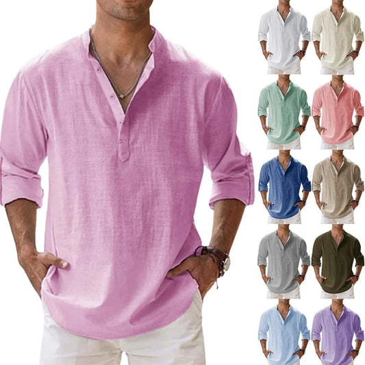 🔥100% Cotton 🔥 Men's Cotton Linen Casual Long Sleeve Shirt