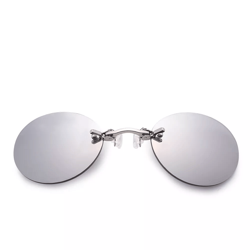 Ultralight Rimless Retro Round Clip On Nose Sunglasses