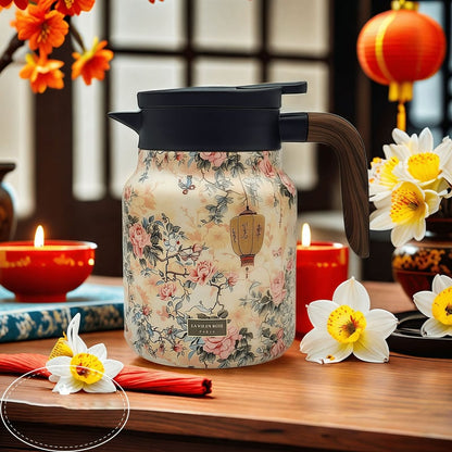 Vintage Floral Pattern Tea Thermos – Built-In Infuser