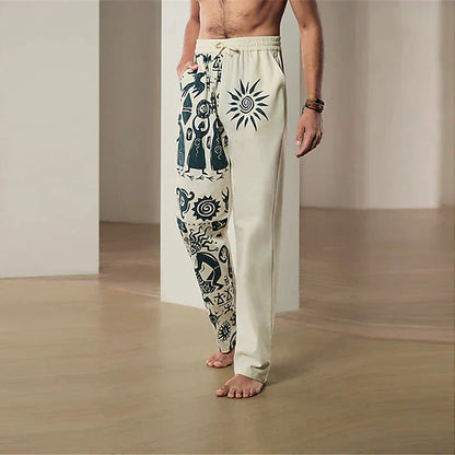 Ethnic Vintage Men's 3D Print Linen Pants