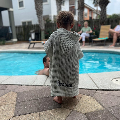 Personalized Embroidery Kids Waffle Beach Towel Poncho