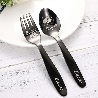 Personalised Dinosaur & Unicorn Cutlery Gift Set with Name