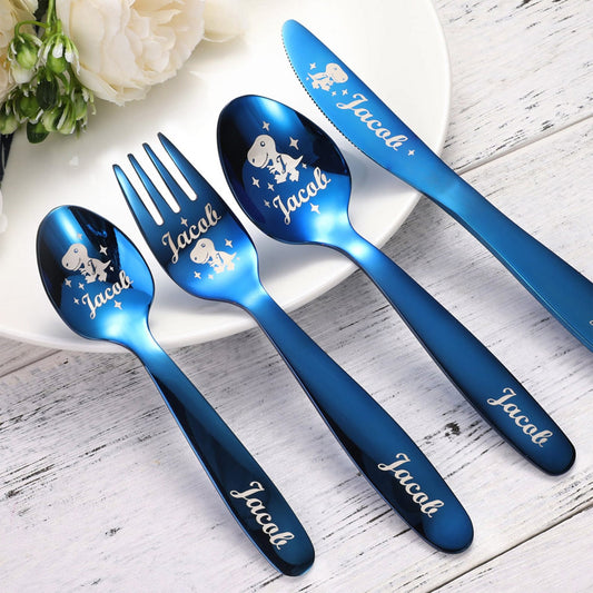 Personalised Dinosaur & Unicorn Cutlery Gift Set with Name