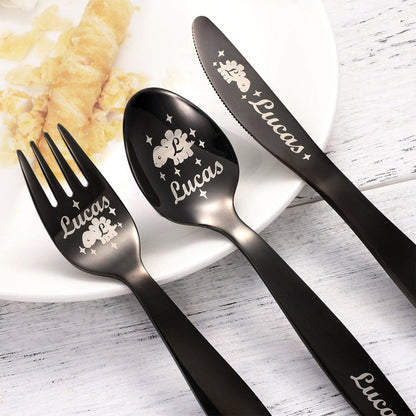 Personalised Dinosaur & Unicorn Cutlery Gift Set with Name