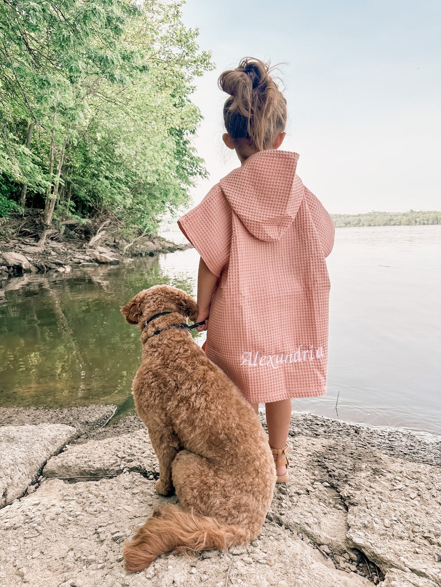 Personalized Embroidery Kids Waffle Beach Towel Poncho