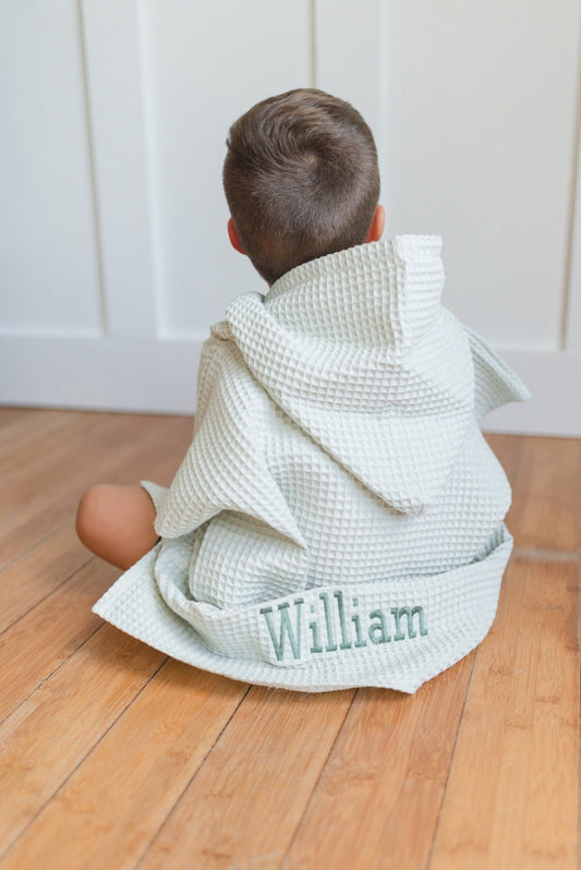 Personalized Embroidery Kids Waffle Beach Towel Poncho